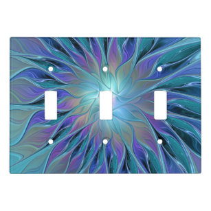 Blue Purple Flower Dream Abstract Fractal Art Light Switch Cover
