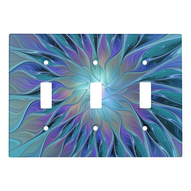 Blue Purple Flower Dream Abstract Fractal Art Light Switch Cover (Front)