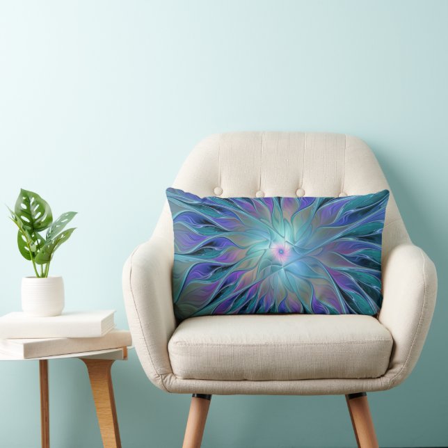 Blue Purple Flower Dream Abstract Fractal Art Lumbar Pillow (Chair)