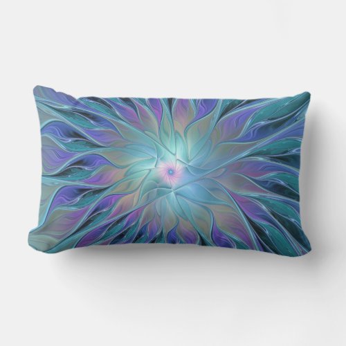 Blue Purple Flower Dream Abstract Fractal Art Lumbar Pillow