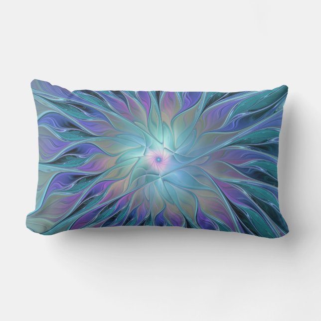 Blue Purple Flower Dream Abstract Fractal Art Lumbar Pillow (Front)