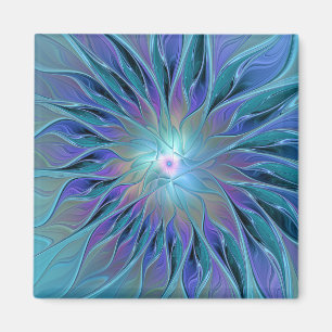 Blue Purple Flower Dream Abstract Fractal Art Magnet