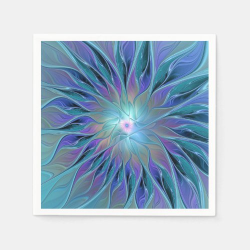 Blue Purple Flower Dream Abstract Fractal Art Napkins