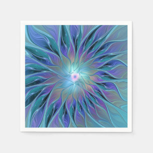 Blue Purple Flower Dream Abstract Fractal Art Napkins
