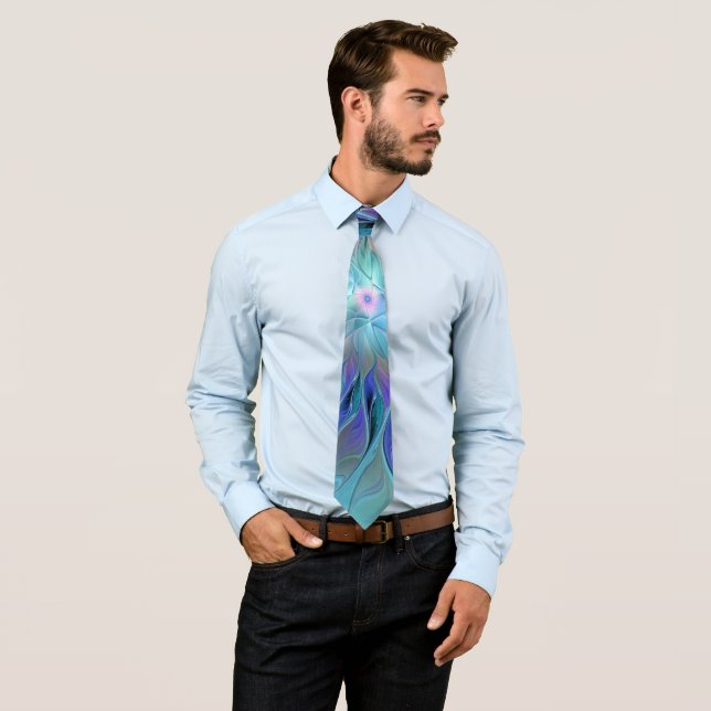 Blue Purple Flower Dream Abstract Fractal Art Neck Tie (In Situ)