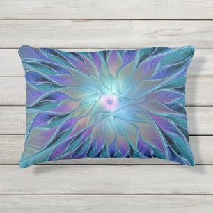 Blue Purple Flower Dream Abstract Fractal Art Outdoor Pillow