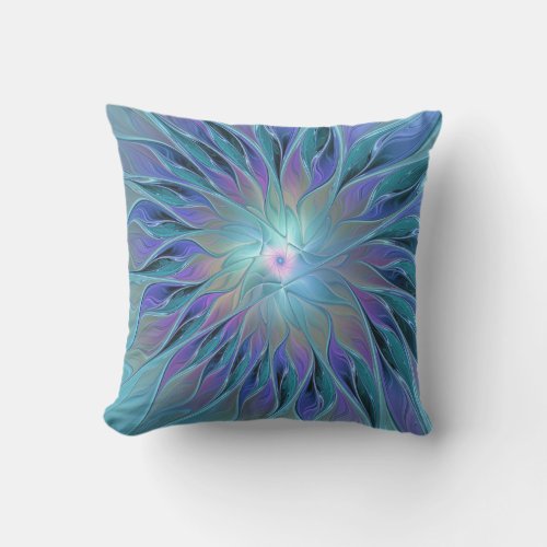 Blue Purple Flower Dream Abstract Fractal Art Outdoor Pillow
