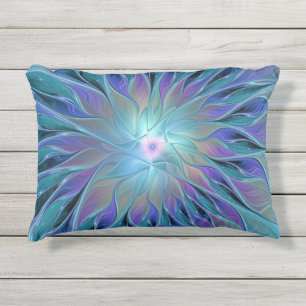Blue Purple Flower Dream Abstract Fractal Art Outdoor Pillow