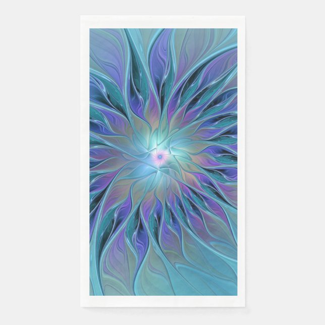 Blue Purple Flower Dream Abstract Fractal Art Paper Guest Towels (Front)