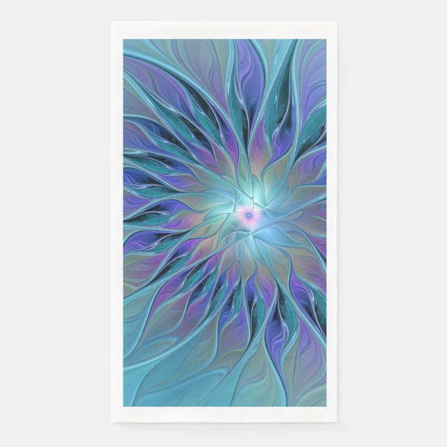 Blue Purple Flower Dream Abstract Fractal Art Paper Guest Towels (Front)