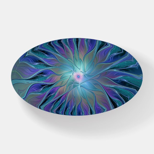 Blue Purple Flower Dream Abstract Fractal Art Paperweight (Front)