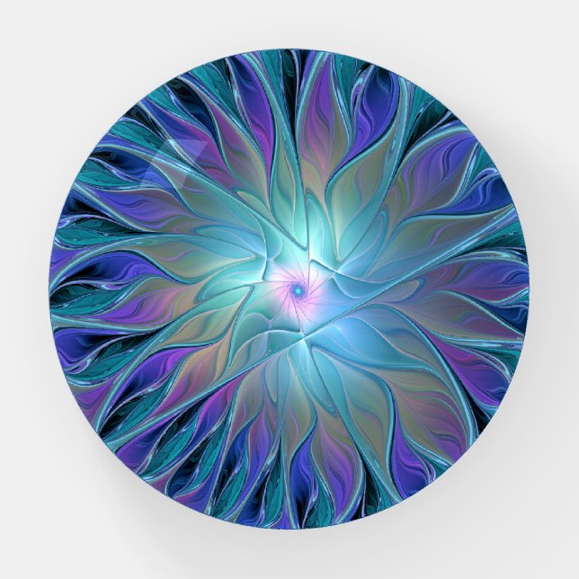 Blue Purple Flower Dream Abstract Fractal Art Paperweight (Front)