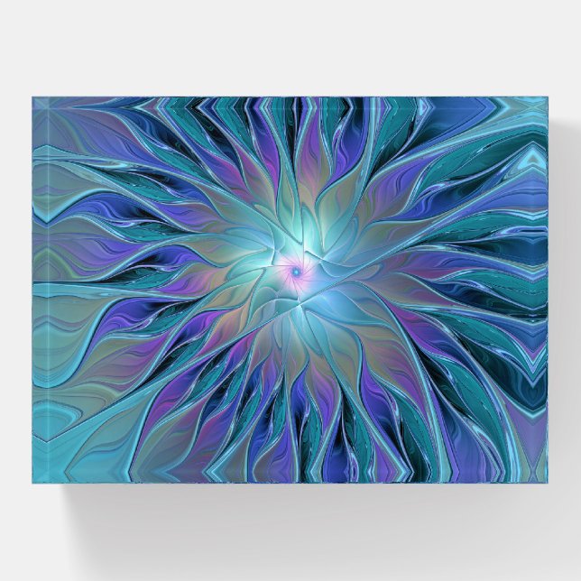 Blue Purple Flower Dream Abstract Fractal Art Paperweight (Front)