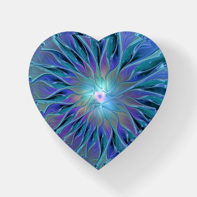 Blue Purple Flower Dream Abstract Fractal Art Paperweight (Front)