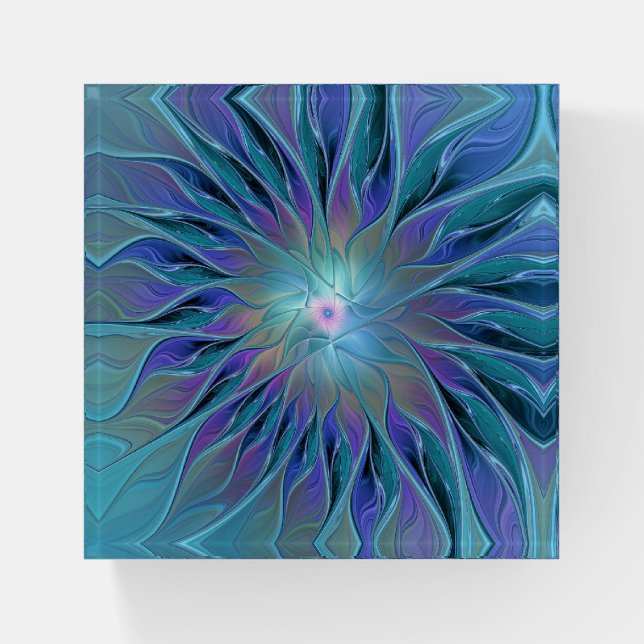Blue Purple Flower Dream Abstract Fractal Art Paperweight (Front)