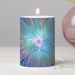 Blue Purple Flower Dream Abstract Fractal Art Pillar Candle