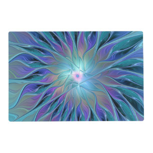 Blue Purple Flower Dream Abstract Fractal Art Placemat
