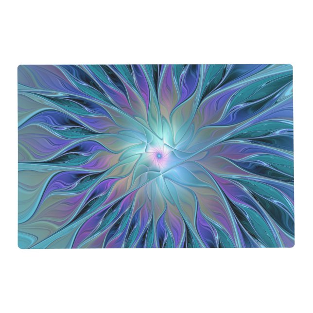 Blue Purple Flower Dream Abstract Fractal Art Placemat (Front)