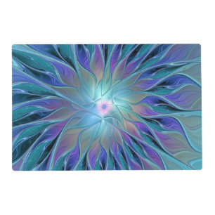 Blue Purple Flower Dream Abstract Fractal Art Placemat