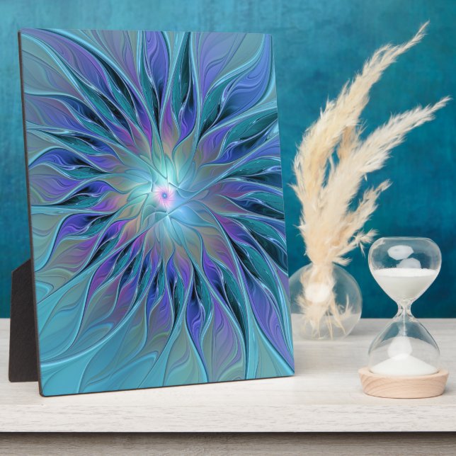 Blue Purple Flower Dream Abstract Fractal Art Plaque (Side)
