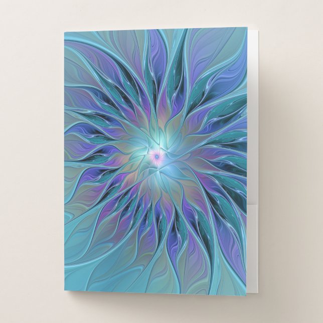 Blue Purple Flower Dream Abstract Fractal Art Pocket Folder (Front)