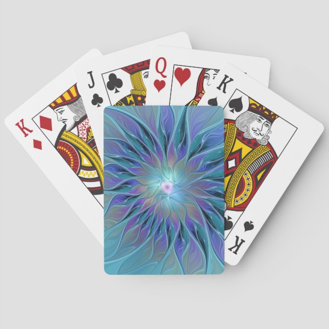 Blue Purple Flower Dream Abstract Fractal Art Poker Cards (Back)