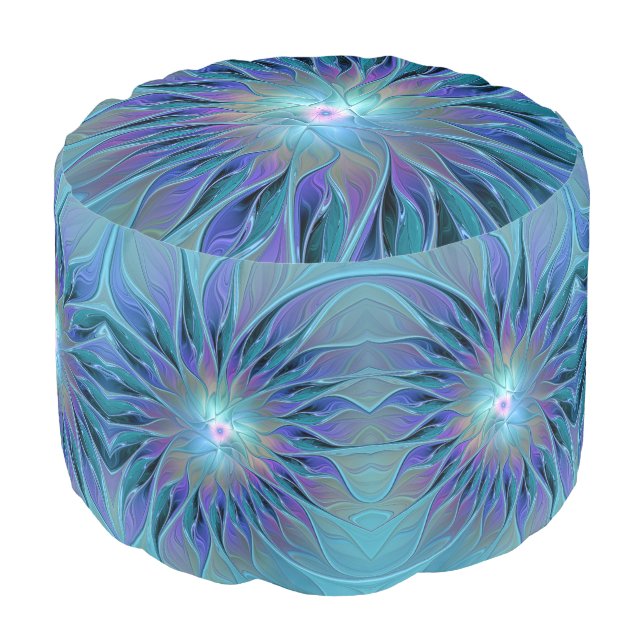 Blue Purple Flower Dream Abstract Fractal Art Pouf (Angled Front)