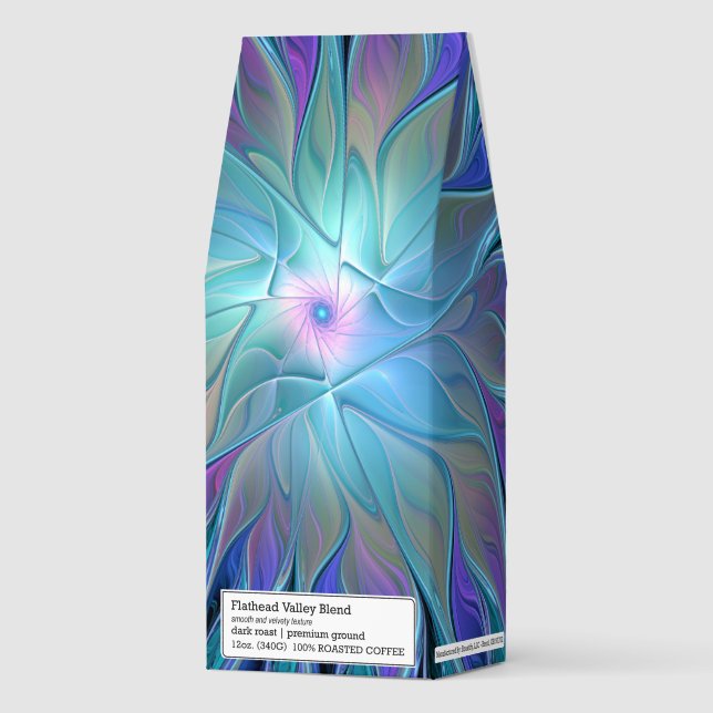 Blue Purple Flower Dream Abstract Fractal Art Roasted Coffee (Front)
