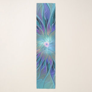 Blue Purple Flower Dream Abstract Fractal Art Scarf