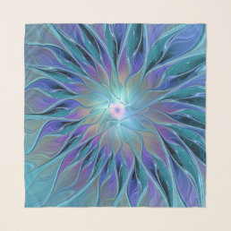 Blue Purple Flower Dream Abstract Fractal Art Scarf