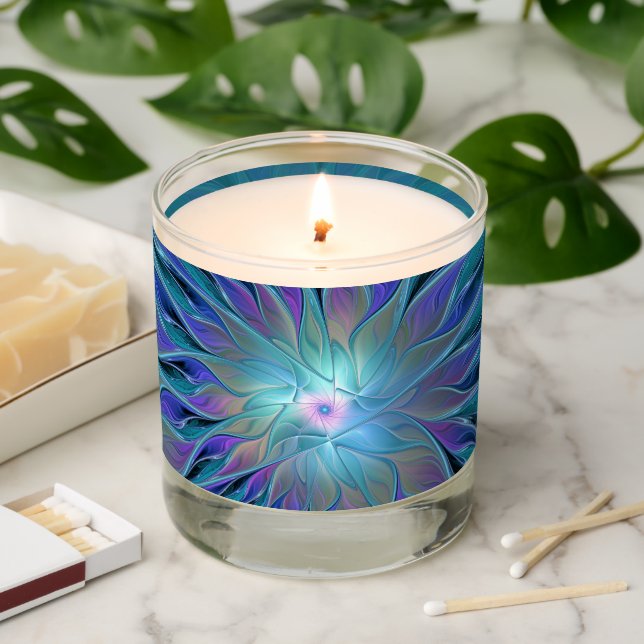 Blue Purple Flower Dream Abstract Fractal Art Scented Candle (Lit)