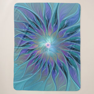 Blue Purple Flower Dream Abstract Fractal Art Sherpa Blanket