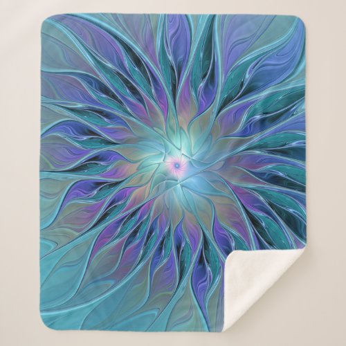 Blue Purple Flower Dream Abstract Fractal Art Sherpa Blanket