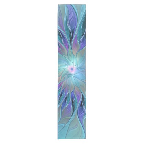 Blue Purple Flower Dream Abstract Fractal Art Short Table Runner