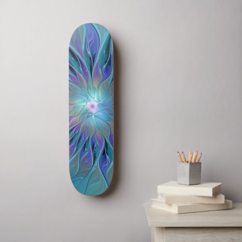 Blue Purple Flower Dream Abstract Fractal Art Skateboard