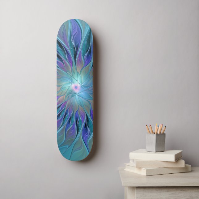 Blue Purple Flower Dream Abstract Fractal Art Skateboard (Wall Art)