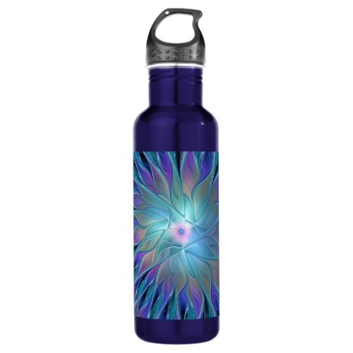 Blue Purple Flower Dream Abstract Fractal Art Stainless Steel Water Bottle