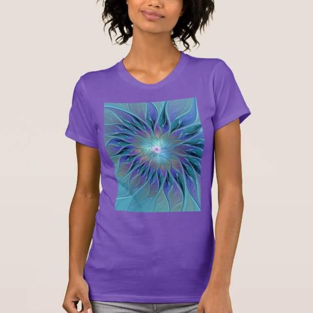 Blue Purple Flower Dream Abstract Fractal Art T-Shirt (Front)