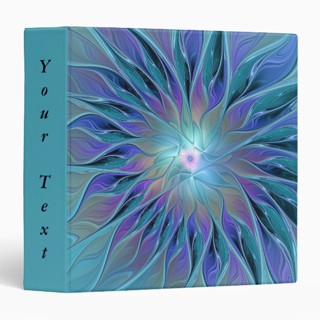 Blue Purple Flower Dream Abstract Fractal Art Text 3 Ring Binder (Front/Spine)