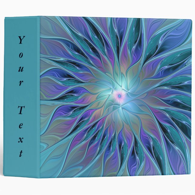 Blue Purple Flower Dream Abstract Fractal Art Text 3 Ring Binder (Front/Spine)