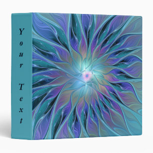 Blue Purple Flower Dream Abstract Fractal Art Text 3 Ring Binder