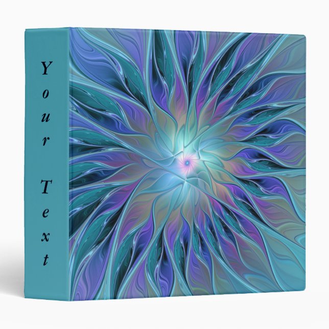 Blue Purple Flower Dream Abstract Fractal Art Text 3 Ring Binder (Front/Spine)