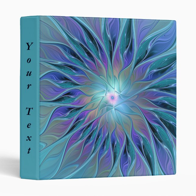 Blue Purple Flower Dream Abstract Fractal Art Text 3 Ring Binder (Front/Spine)