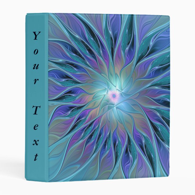 Blue Purple Flower Dream Abstract Fractal Art Text Mini Binder (Front/Spine)