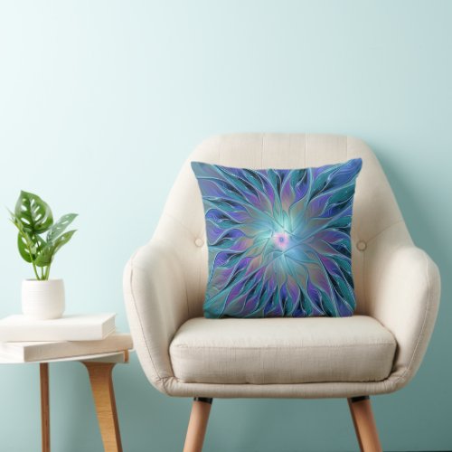 Blue Purple Flower Dream Abstract Fractal Art Throw Pillow