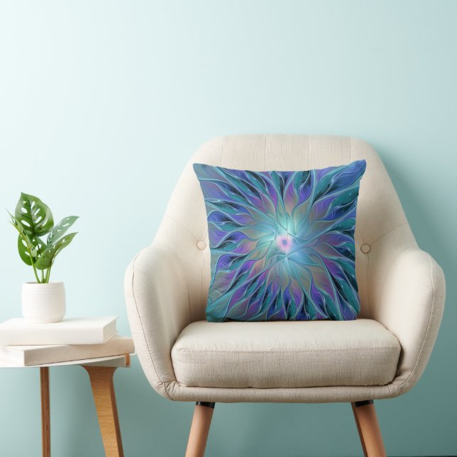 Blue Purple Flower Dream Abstract Fractal Art Throw Pillow (Chair)