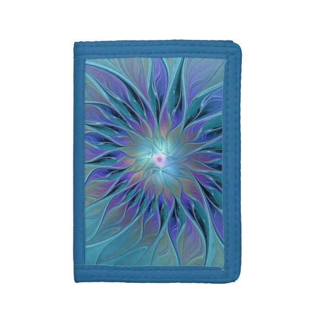 Blue Purple Flower Dream Abstract Fractal Art Trifold Wallet (Front Vertical)