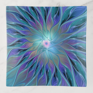 Blue Purple Flower Dream Abstract Fractal Art Trinket Tray