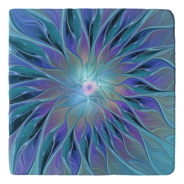 Blue Purple Flower Dream Abstract Fractal Art Trivet (Front)
