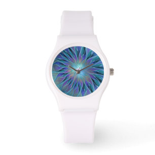 Blue Purple Flower Dream Abstract Fractal Art Watch